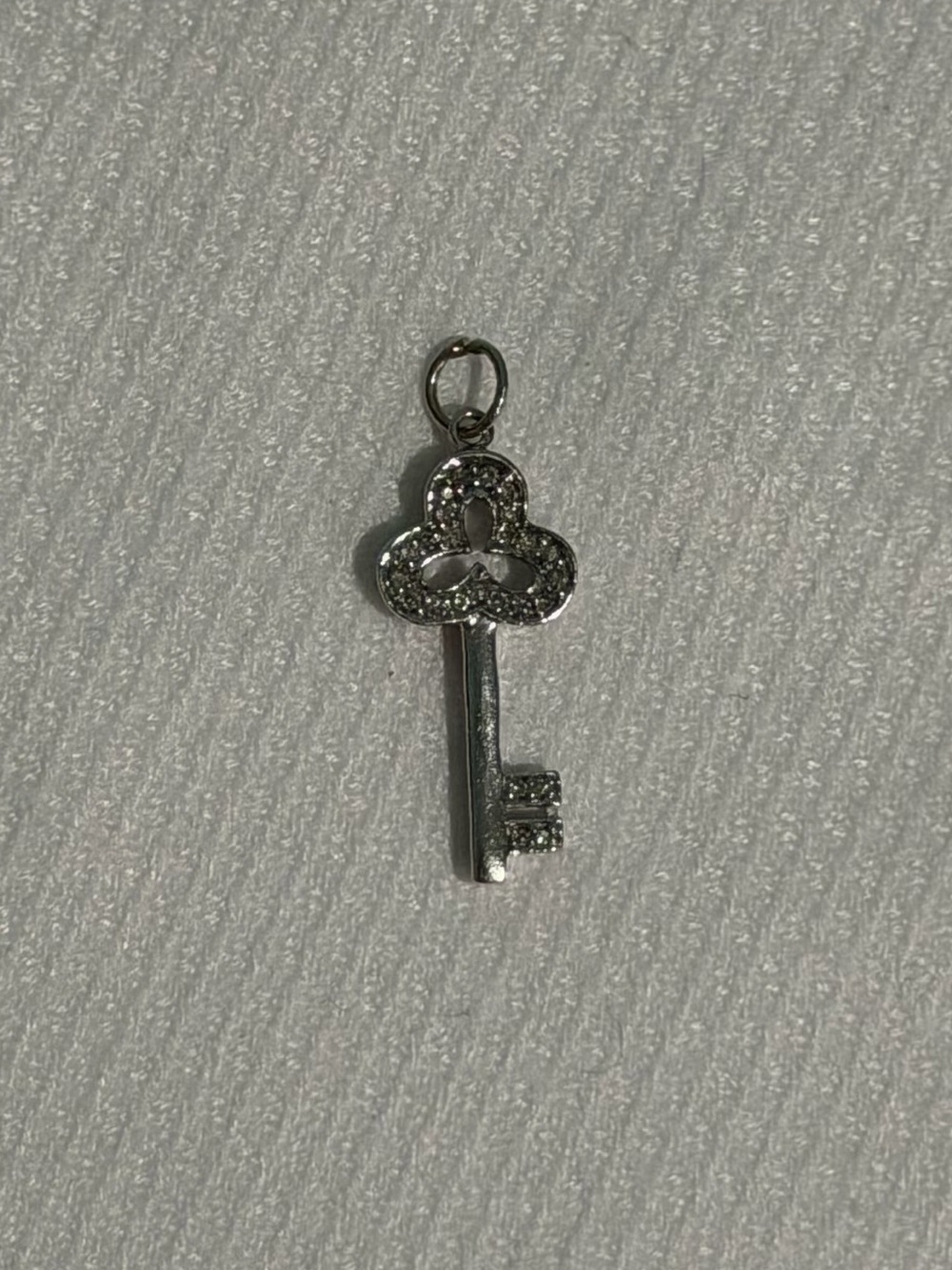 14k White Gold Key with Diamonds Pendant / Charm